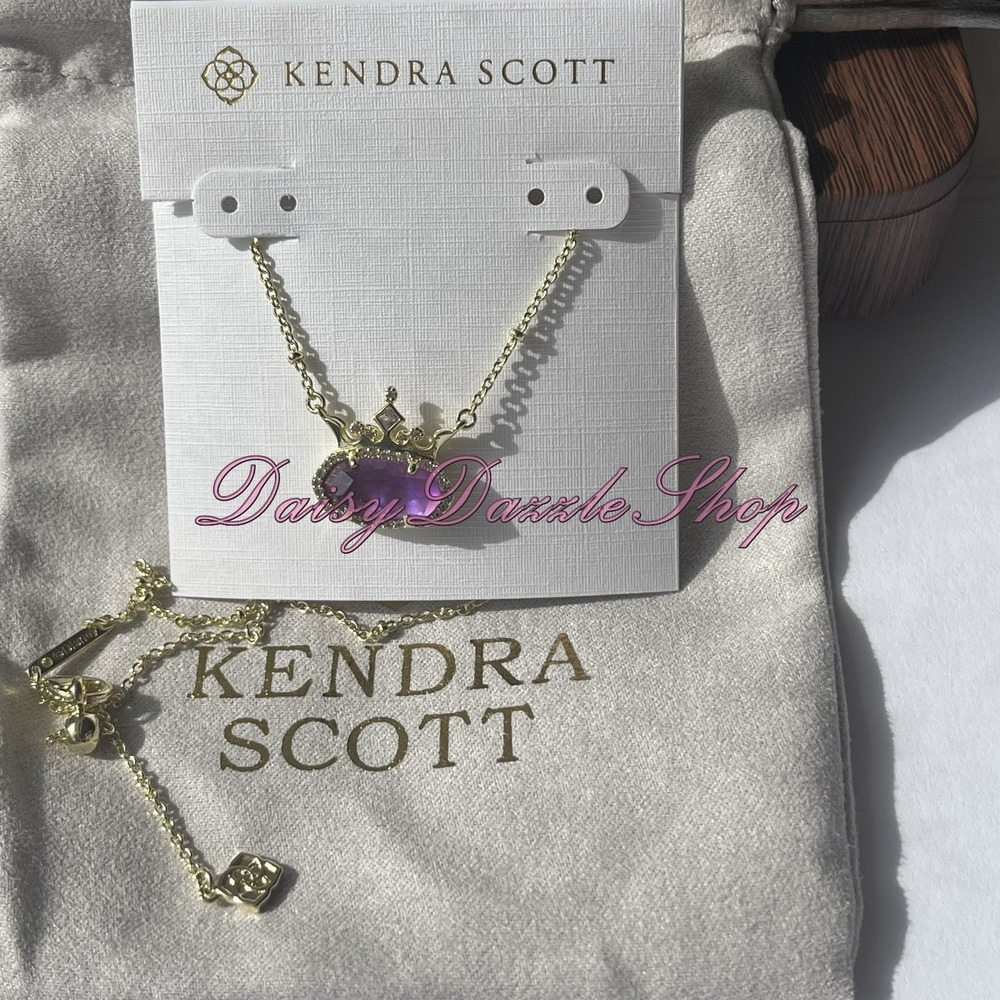 ✨New Kendra Scott Disney Elisa Princess Short Gold Pendant Purple Necklace ✨ - Picture 3 of 9